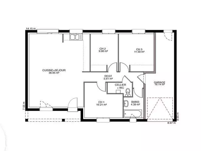 Maison neuve, 100 m² - Longvic (21600)