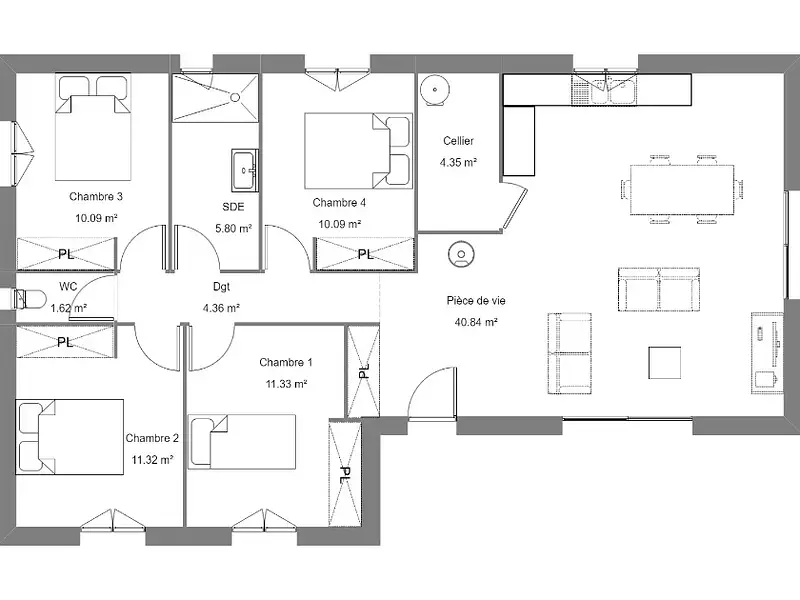Maison neuve, 90 m² - Bordères-sur-l'Echez (65320)