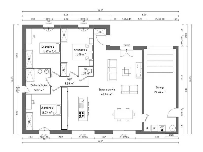 Maison neuve, 95 m² - Moulins en Bessin (14740)