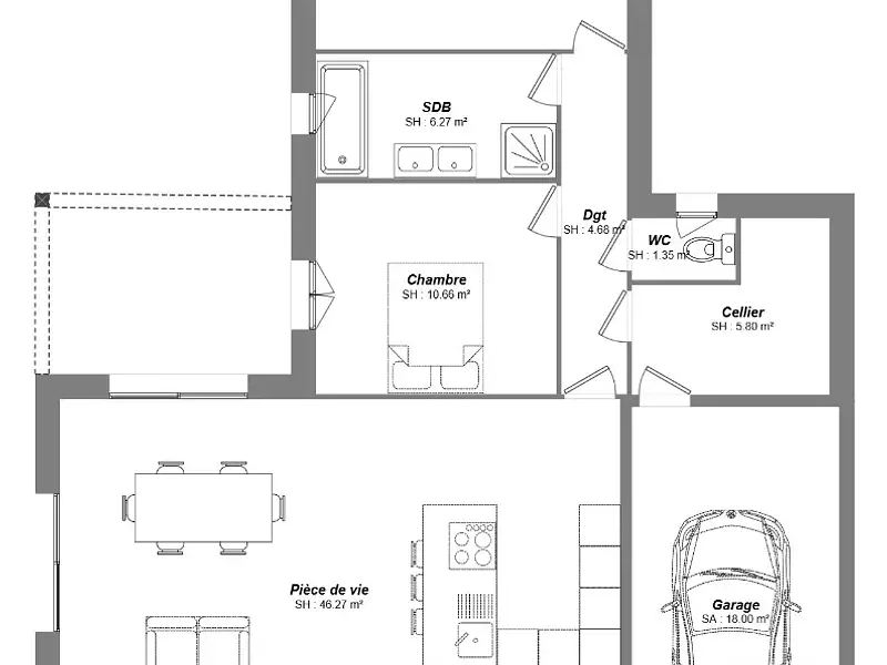 Maison neuve, 89 m² - Nouzilly (37380)