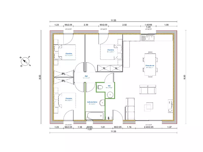 Maison neuve, 82 m² - Manerbe (14340)