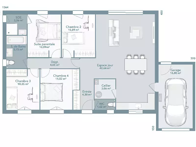 Maison neuve, 105 m² - Saint-Etienne-de-Tulmont (82410)