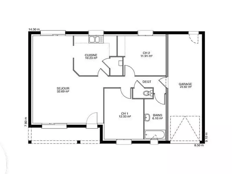 Maison neuve, 100 m² - Longvic (21600)