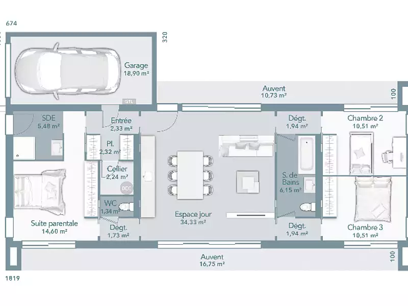 Maison neuve, 95 m² - Saint-Etienne-de-Tulmont (82410)