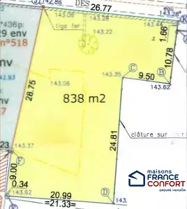 Terrain à bâtir, 838 m²