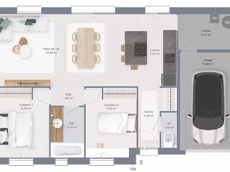 Maison neuve, 70 m² - Ahuillé (53940)