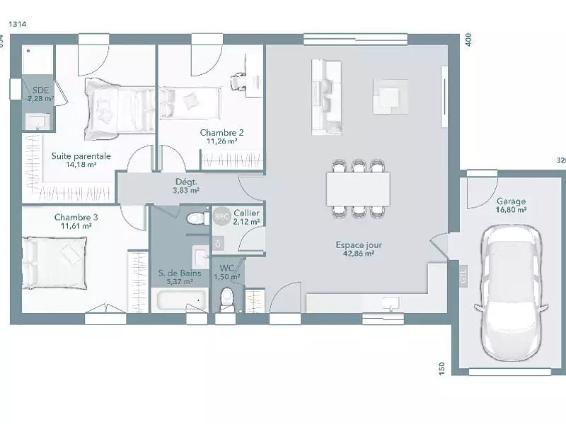 Maison neuve, 95 m² - Saint-Etienne-de-Tulmont (82410)
