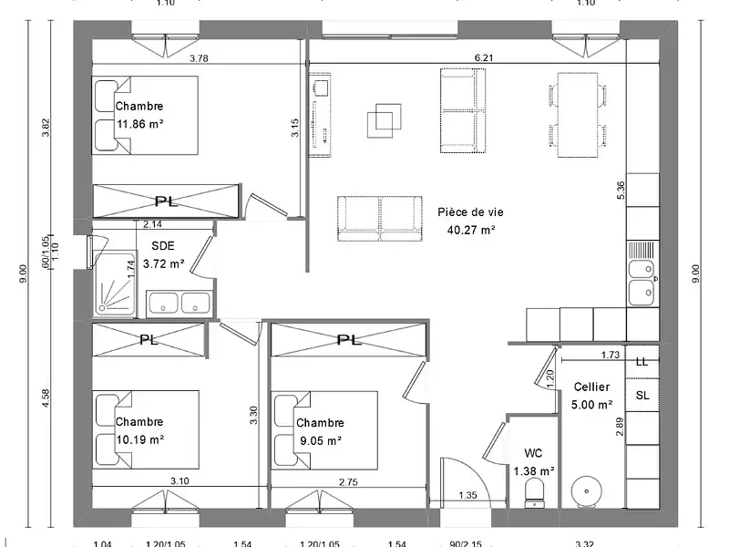 Maison neuve, 80 m² - Sainte-Thorette (18500)