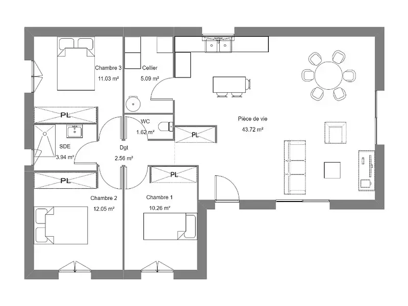 Maison neuve, 90 m² - Bordères-sur-l'Echez (65320)