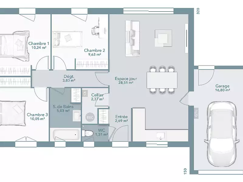 Maison neuve, 73 m² - Saint-Etienne-de-Tulmont (82410)