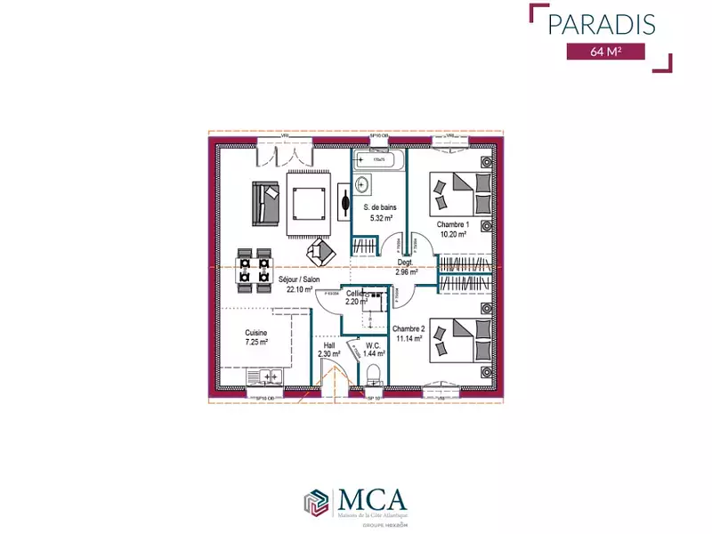 Maison neuve, 64 m² - Salles (33770)