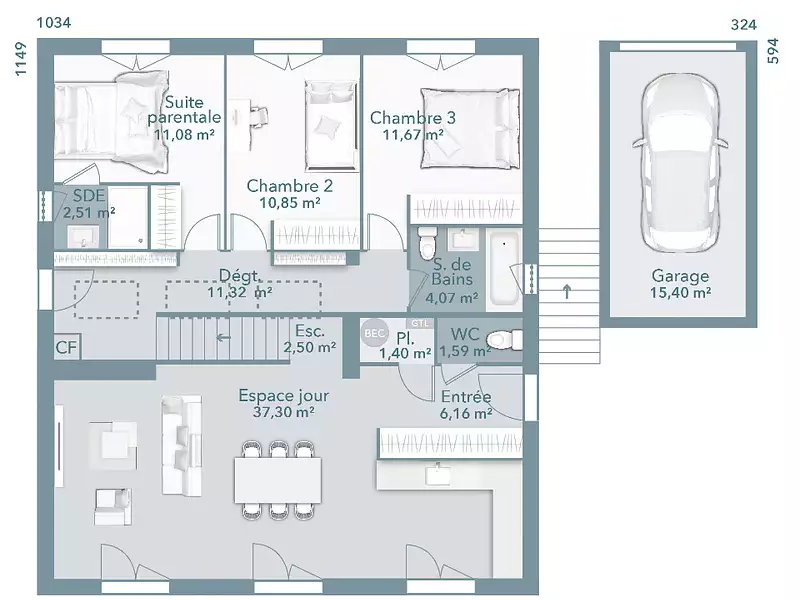 Maison neuve, 100 m² - Técou (81600)