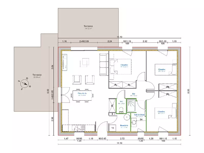 Maison neuve, 70 m² - Morteaux-Couliboeuf (14620)