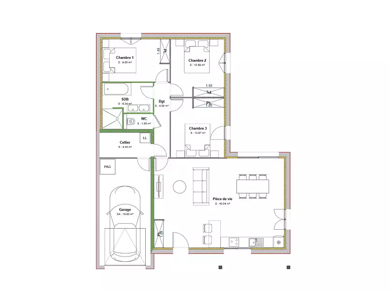 Maison neuve, 88 m² - Saint-Georges-de-Reneins (69830)