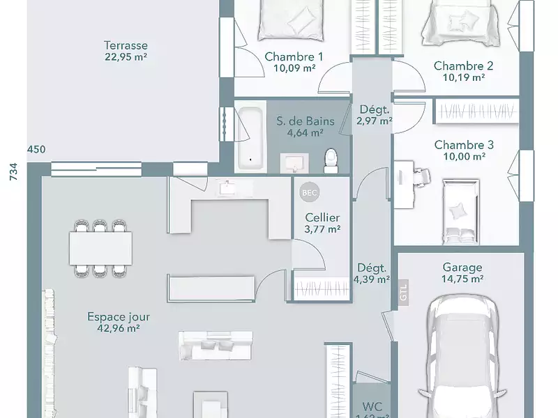 Maison neuve, 90 m² - Saint-Hilaire (31410)